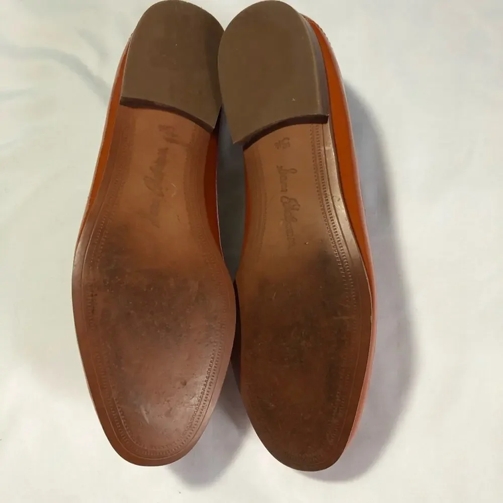 Sam Edelman Loraine Horsebit Orange Patent leather loafers womens 5.5 EUC preppy
